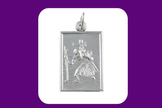 St Christopher Pendant Oblong Sterling Silver 925 Hallmark 14 - 24 Length Chain