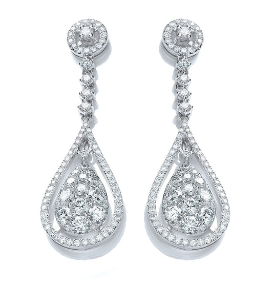 18ct White Gold 3.30ct Pear Shape Diamond Drop Earrings Hallmarked British Made