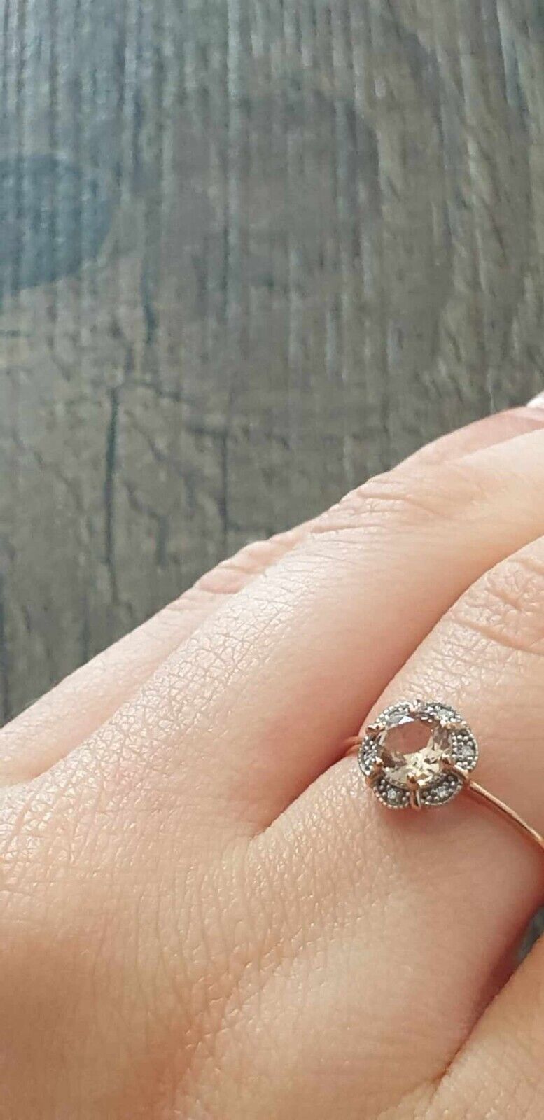Real Morganite and Diamond Ring Solid Rose Gold Round Cluster Size J - Q