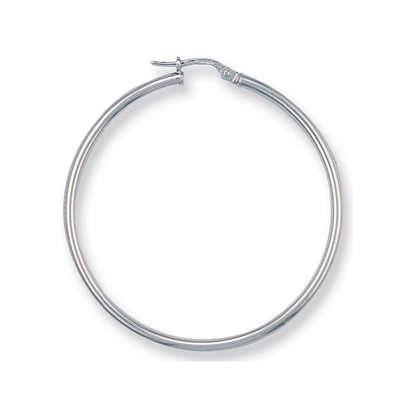 White Gold 44mm Hoop Earrings Round Large Hoops Hallmarked