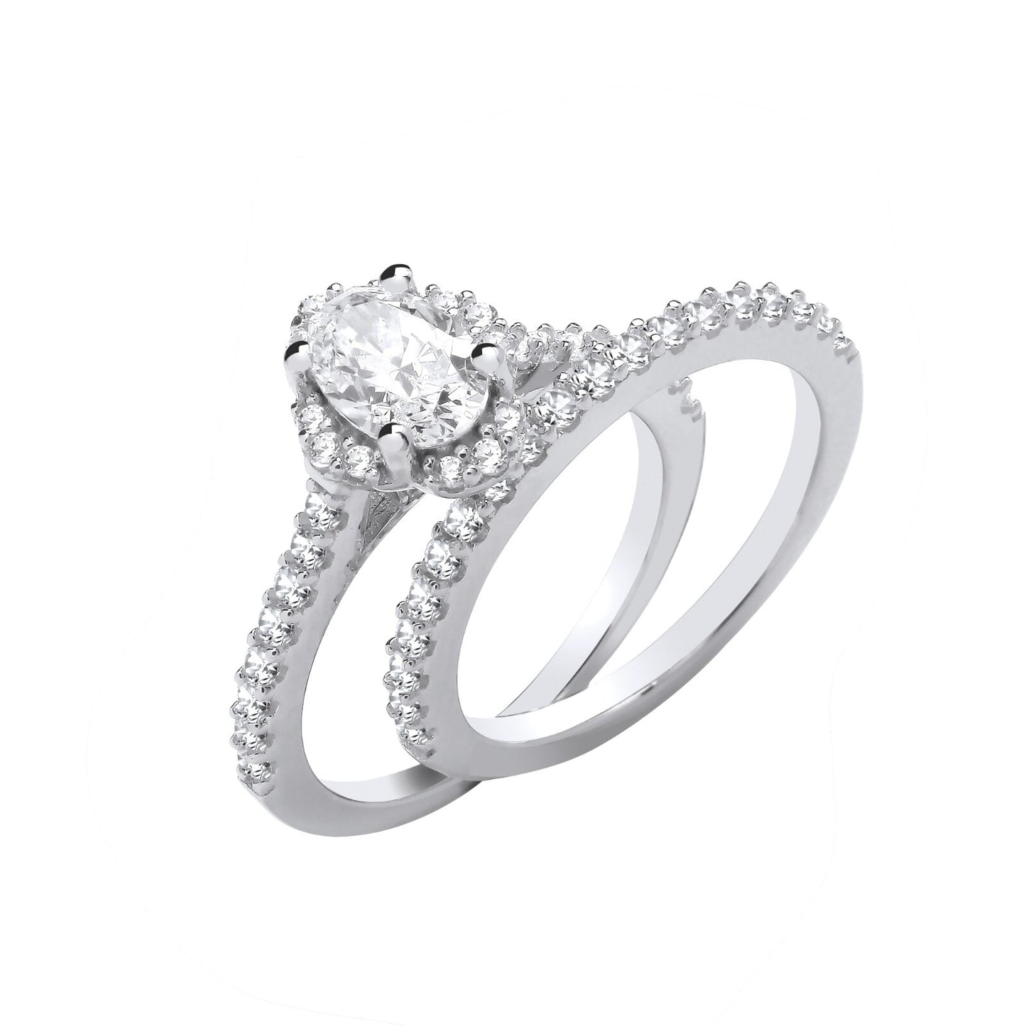 Sterling Silver Bridal Set Oval Engagement and Half Eternity Rings 925 Hallmark