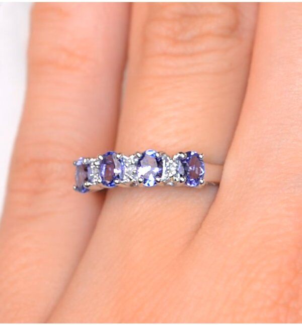 Tanzanite and Diamond Eternity Ring Solid 9ct White Gold Genuine Stones Size J-Q