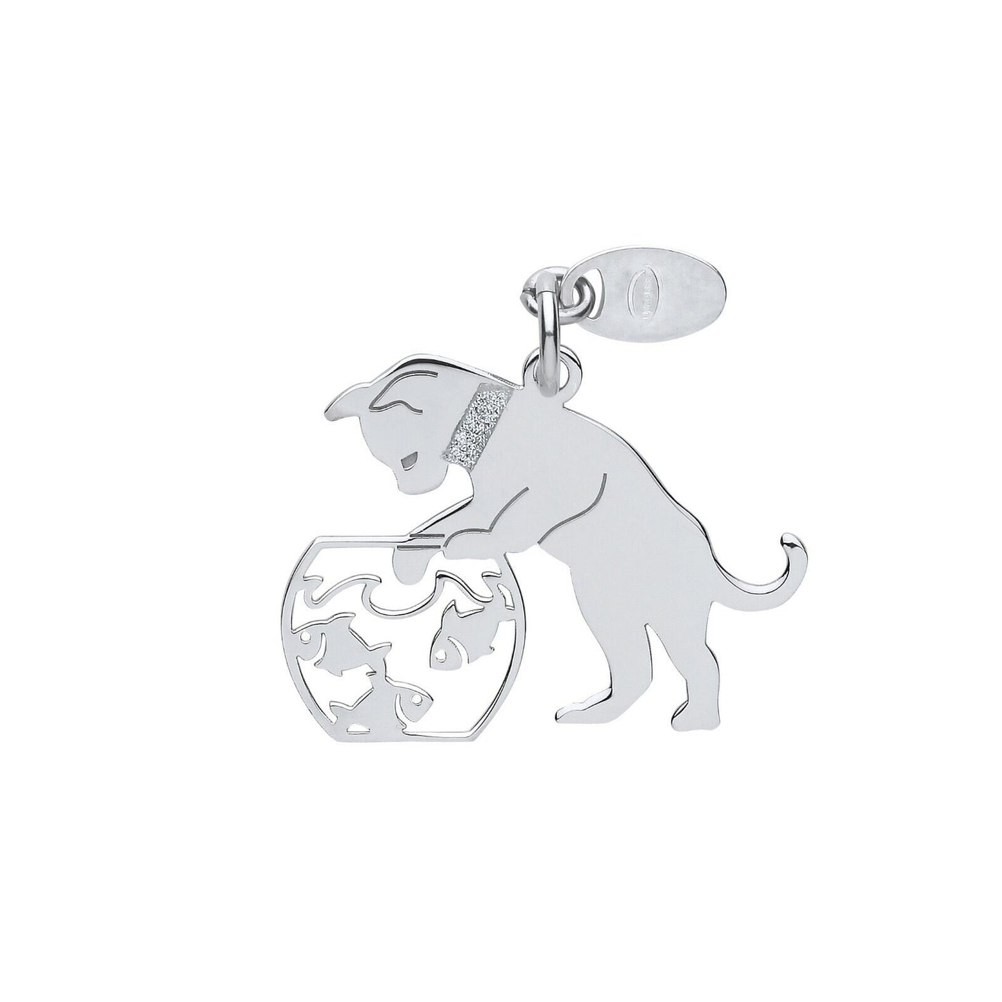 Silver Cat Pendant Goldfish Bowl 925 Hallmark Pet Jewellery 14-24" Chain