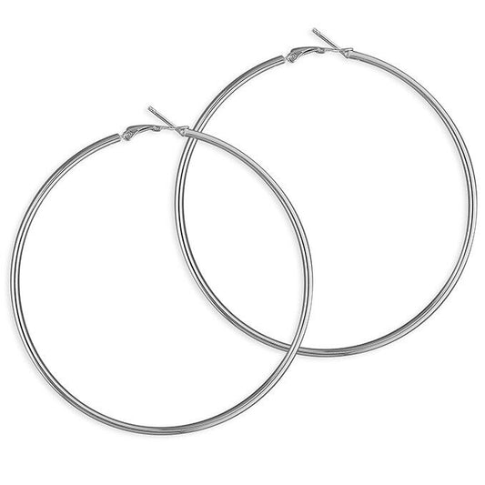 Large Plain Hoop Earrings 80mm Top Hinged Hoop 925 Sterling Silver