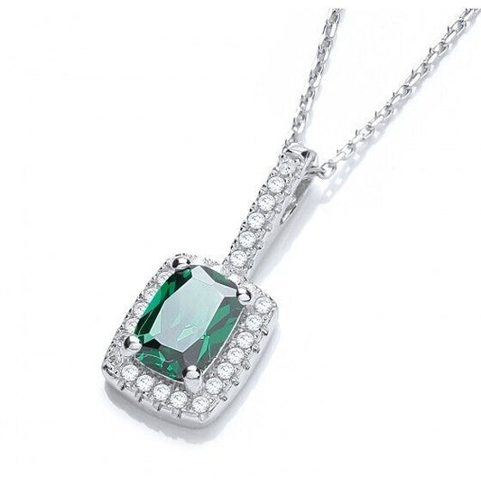 Emerald Rectangular Drop Pendant Sterling Silver 16-18" Chain Luxury Packaging