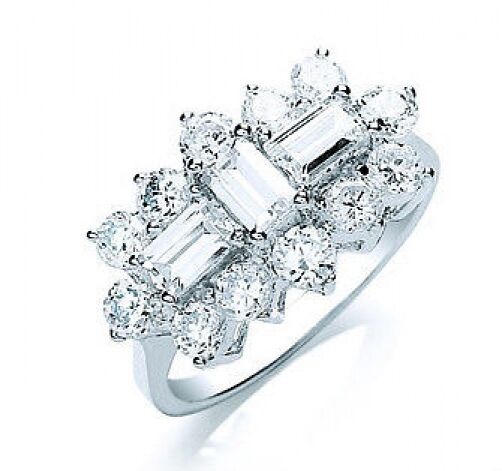 White Gold Boat Cluster Ring Fully Hallmarked Engagement Dress Cocktail