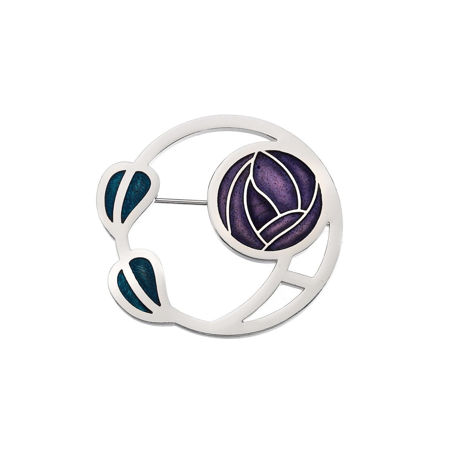 Mackintosh Rose and Leaves Brooch Purple Silver Plated Brand New Gift Packaging
