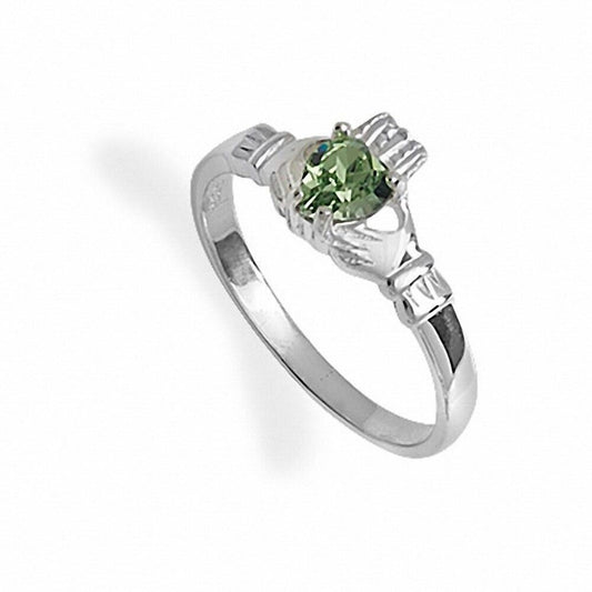 Irish Claddagh Ring Sterling Silver Green Stone Friendship Love 925 hallmarked