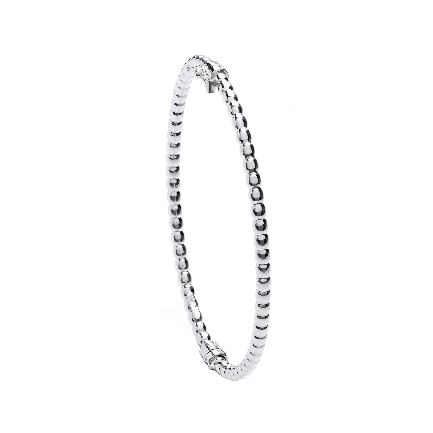 Sterling Silver Ladies Beaded Oval Bangle 3mm Wide