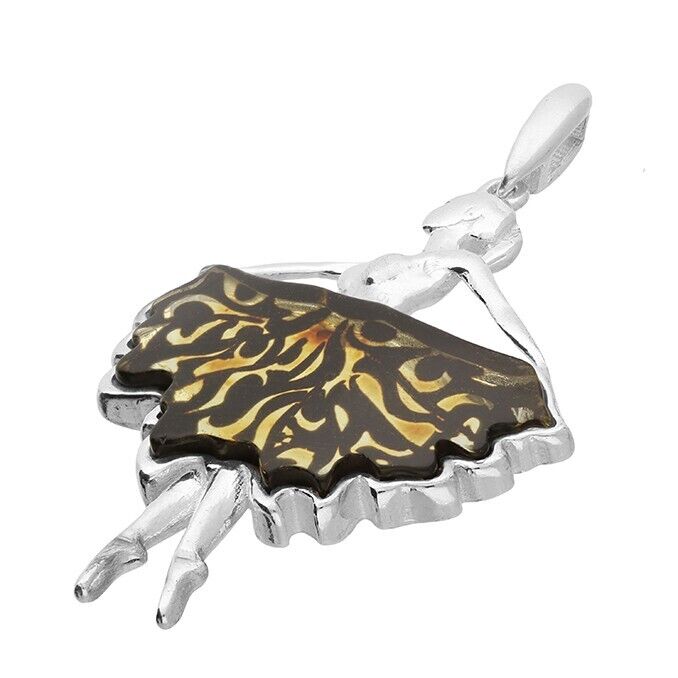 Multi Amber Ballerina Pendant and Chain Solid Sterling Silver 925