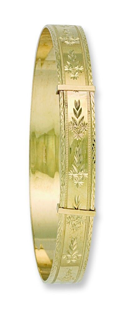 9ct Yellow Gold 9mm Diamond Cut Expandable Slave Bangle Full Hallmark Large Size