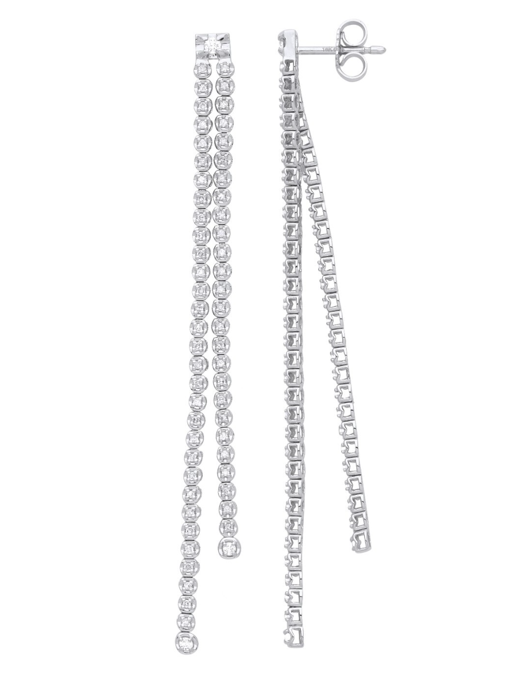 18ct White Gold Double Row 0.50ctw Drop Earrings 70mm Drop Hallmarked