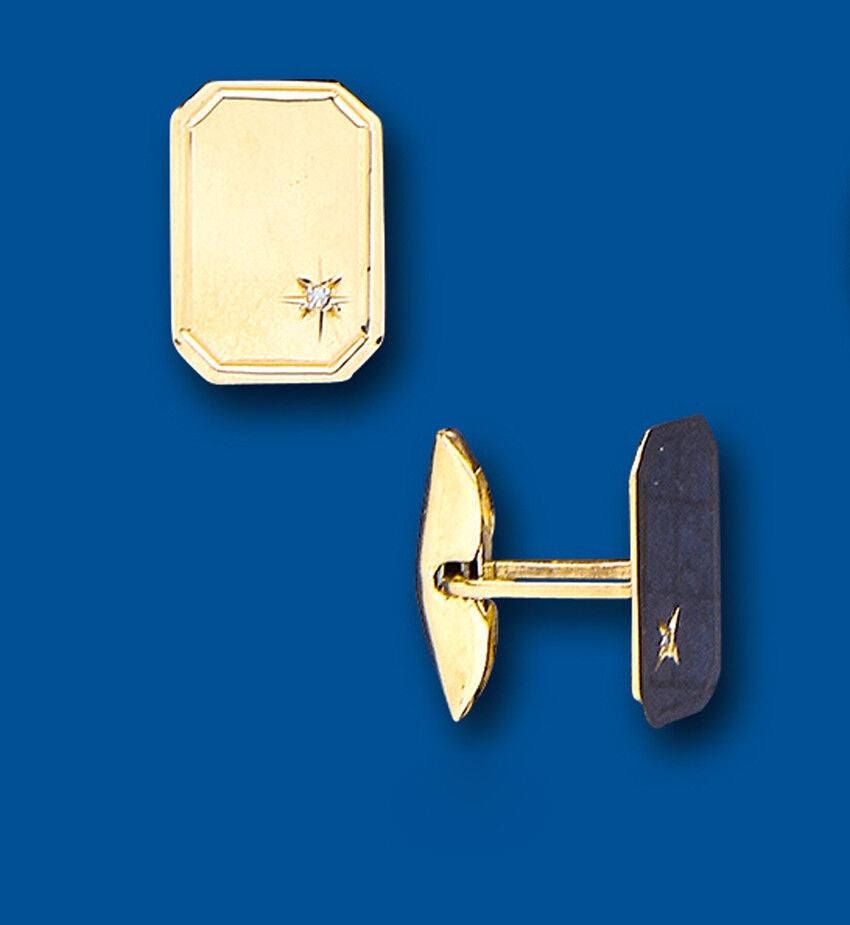 Gold Cufflinks Diamond Set Solid Yellow Gold British Made Hallmarked