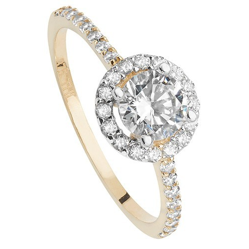 Ladies Round Halo Ring Shoulder Gemstones 9ct Yellow Gold Size J-S Hallmarked