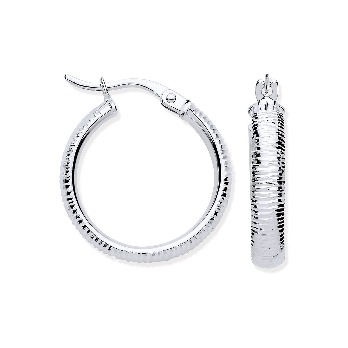 White Gold Ribbed Hoop Earrings 18mm Creole Hoops Hallmarked