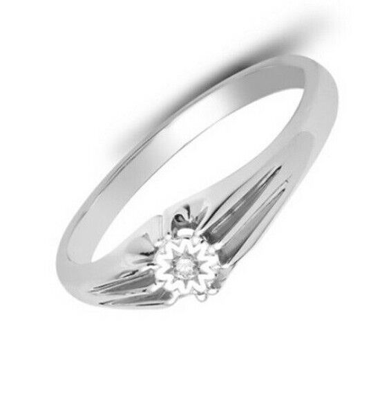 9ct White Gold Gents Natural Diamond Ring Solitaire Gypsy Setting Hallmarked