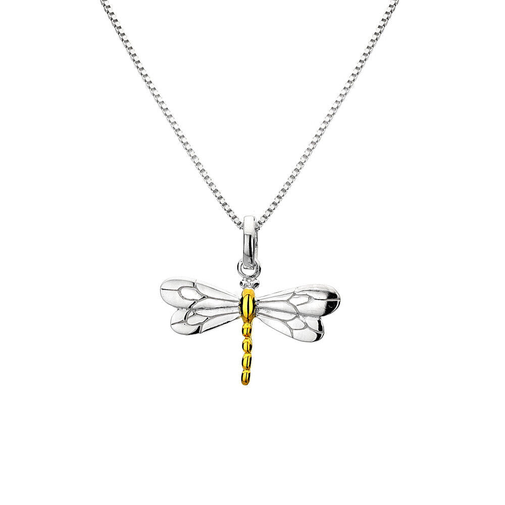 Dragonfly Pendant Sterling Silver 925 Hallmark Gold Detail All Chain Lengths