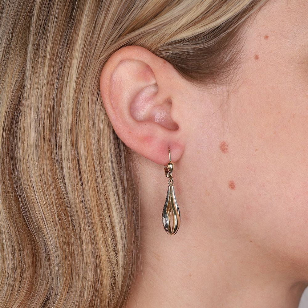 Double Open Teardrop Earrings 9ct Yellow and White Gold 40mm Drops Hallmarked