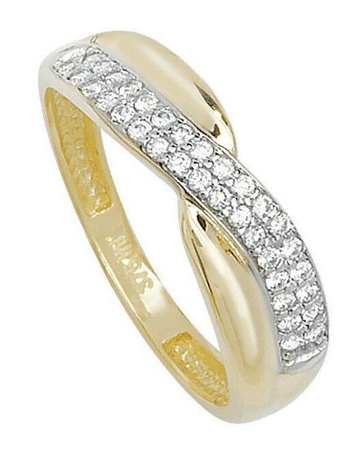 Gemstone Crossover Ring Solid Yellow Gold Hallmarked British Made Eternity