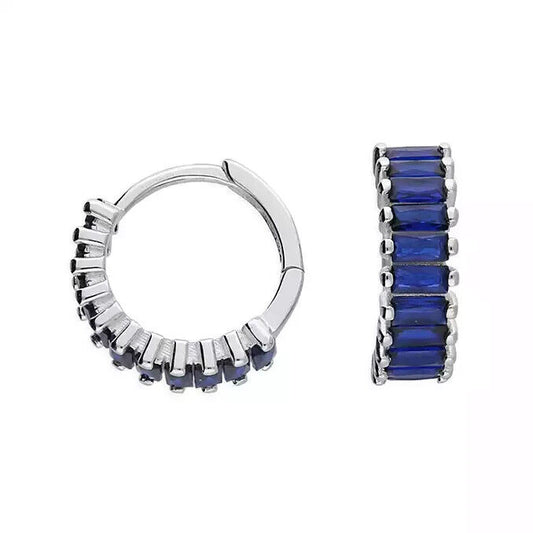 Men's Huggie Hoop Earring Blue Gemstone Baguette Cut Single Earring 925 Silver
