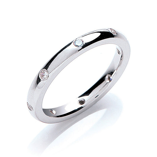 Diamond 2mm Court Wedding Band 8 Brilliant Cut Diamonds 0.13ctw White Gold