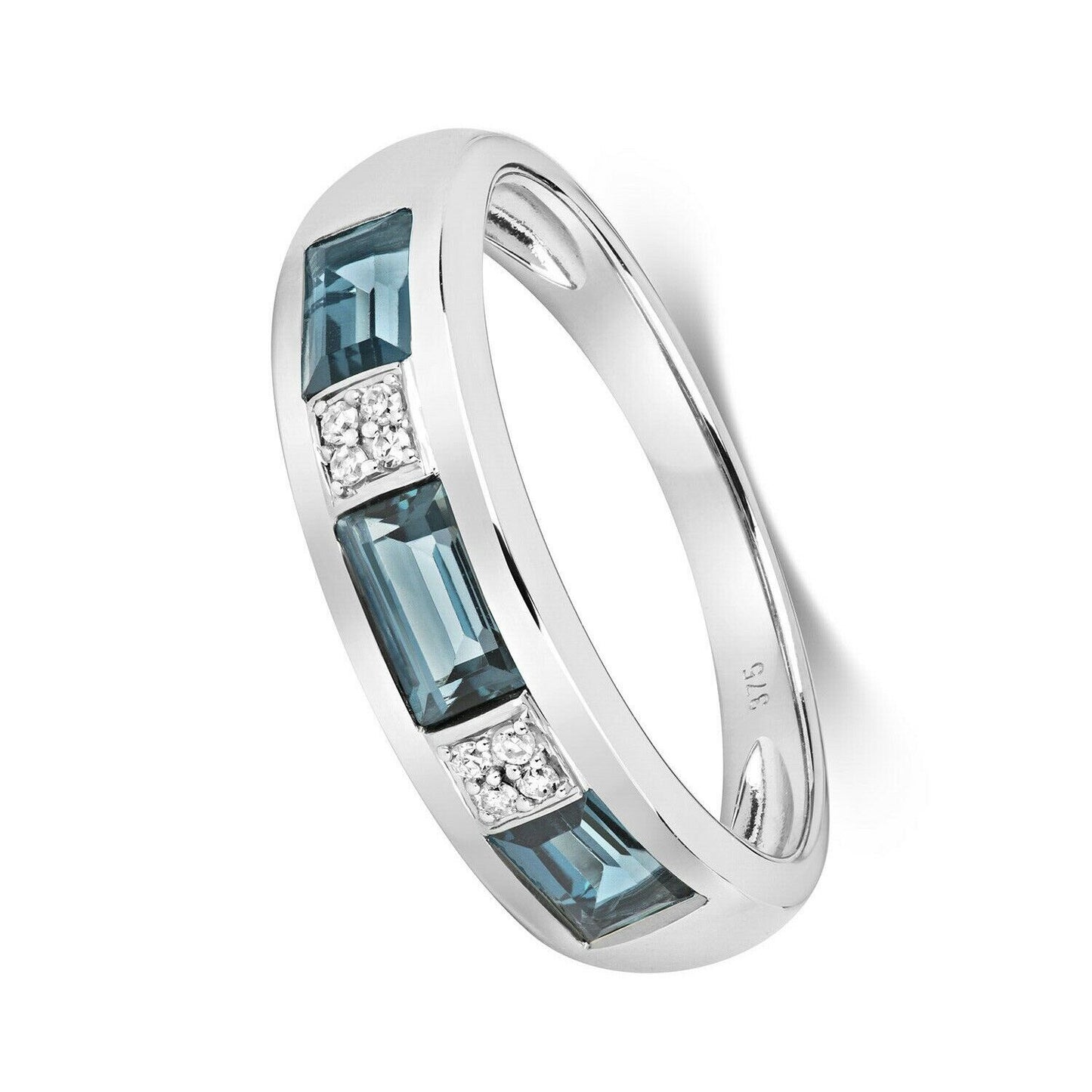 Real London Blue Topaz and Diamond Eternity Ring Solid White Gold Band