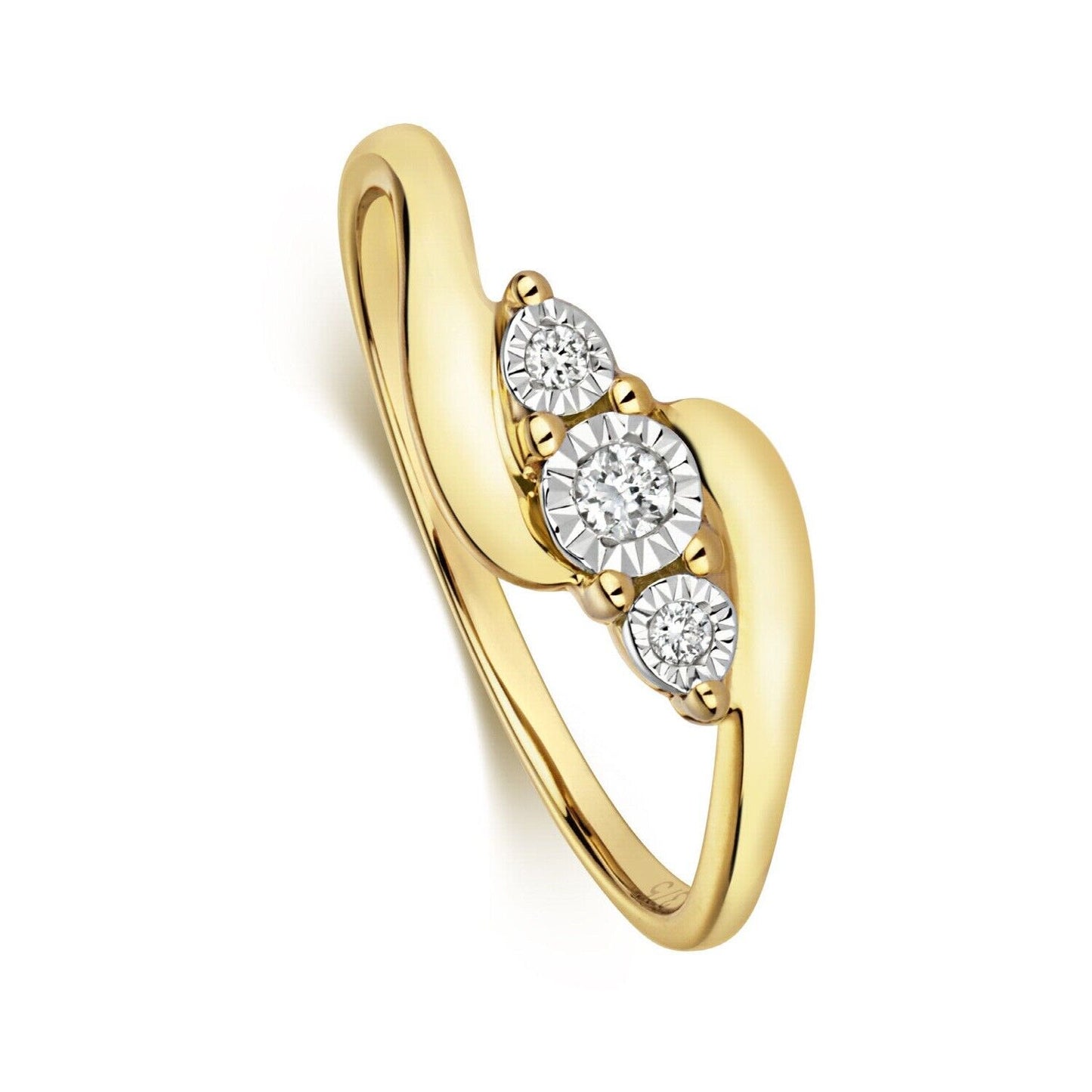 Real Diamond Three Stone Ring Solid White Yellow Twist Trilogy Engagement