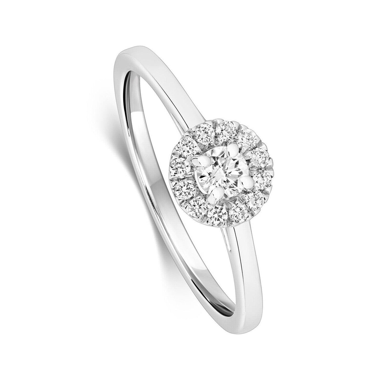 Real Diamond Halo Ring 9ct White Gold 0.25 Carat Weight Size J - Q