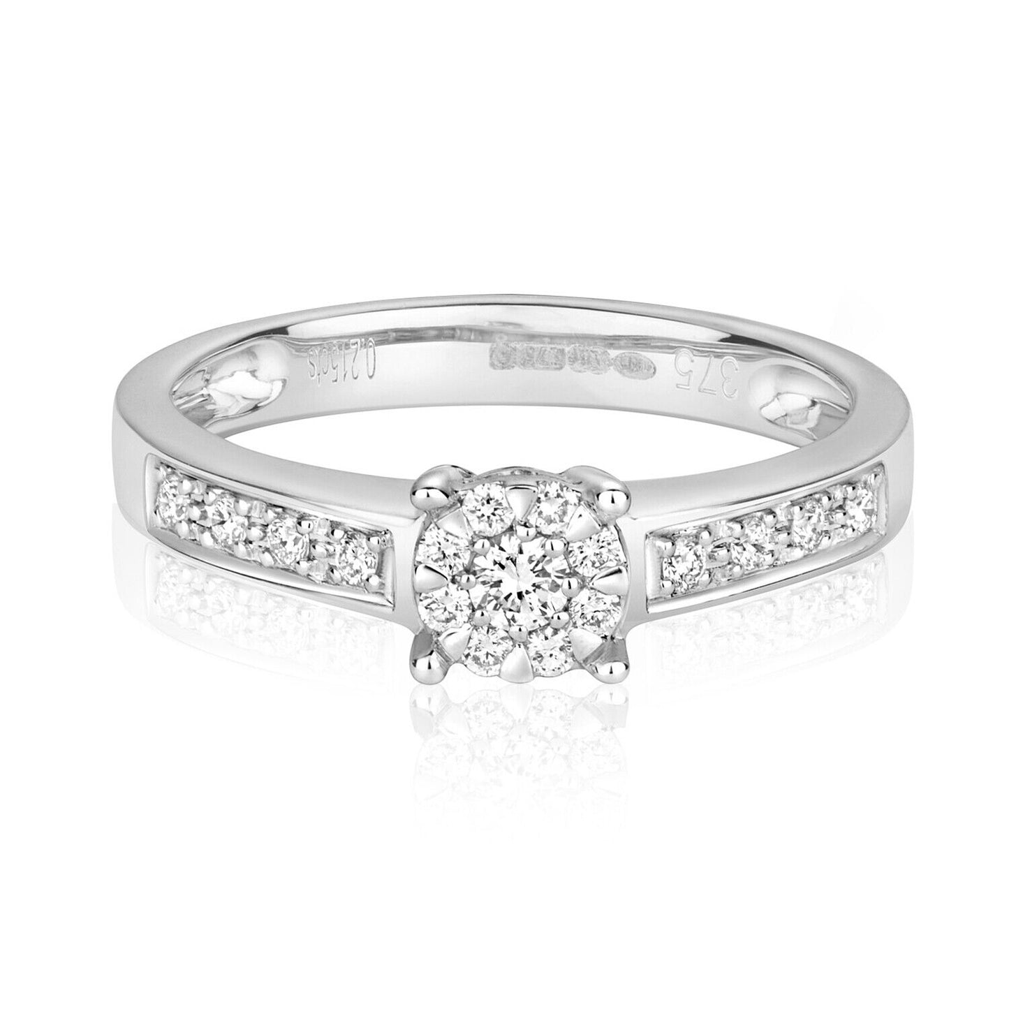 Real Diamond Engagement Ring 9ct White Gold Brilliant Set 0.21ct Size J-Q
