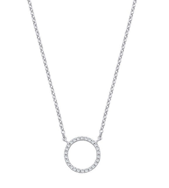 9ct White Gold Diamond Open Circle Necklace 18" Made in London