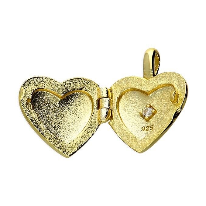 18ct Yellow Gold Plain Heart Locket on Solid Sterling Silver 16" Chain