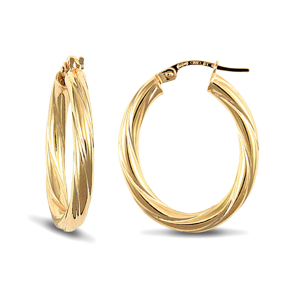 9ct Yellow Gold Twist Style Earrings British Made Hallmarked 20mm