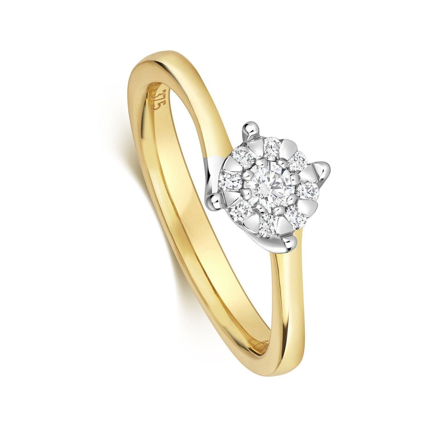 Real Diamond Twist Engagement Ring 9ct Yellow Gold Brilliant Set Size J - Q