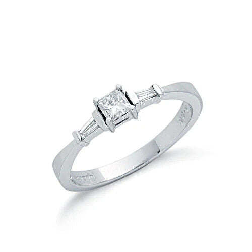 9ct White Gold 0.33ct Princess & Baguette Cut Diamond Engagement Ring
