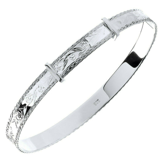 Sterling Silver 6mm Expandable Diamond Cut Bangle