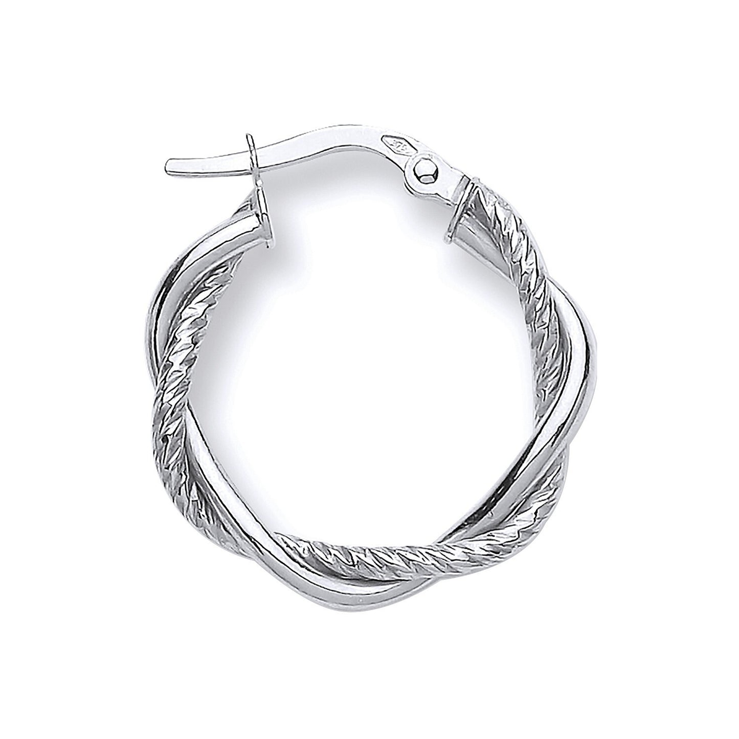 White Gold Twist Hoop Earrings 20mm Textured Hoops Hallmarked