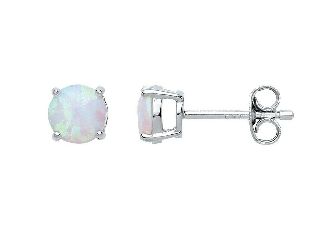 Round Opal Stud Earrings Solid Sterling Silver 5mm Solitaire Studs 925 Stamp