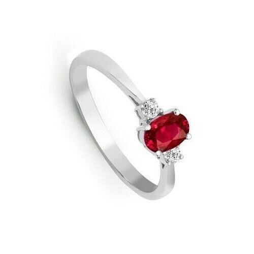 Real Ruby and Diamond Ring 18ct White Gold Three Stone Trilogy
