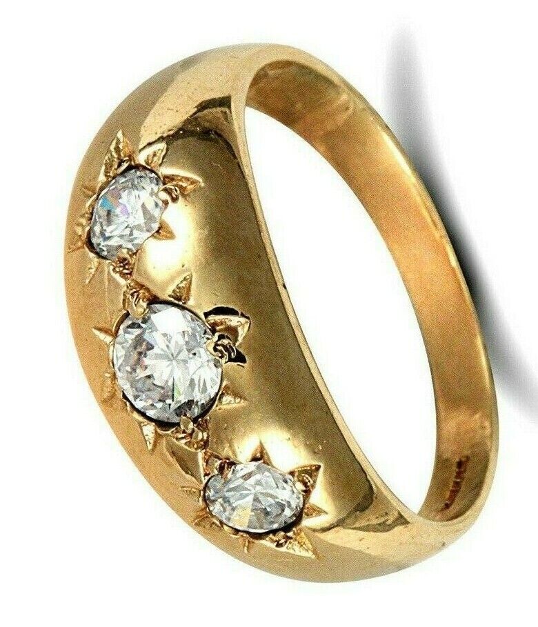 9ct Yellow Gold Gents Three Stone Ring Gypsy Setting Hallmarked