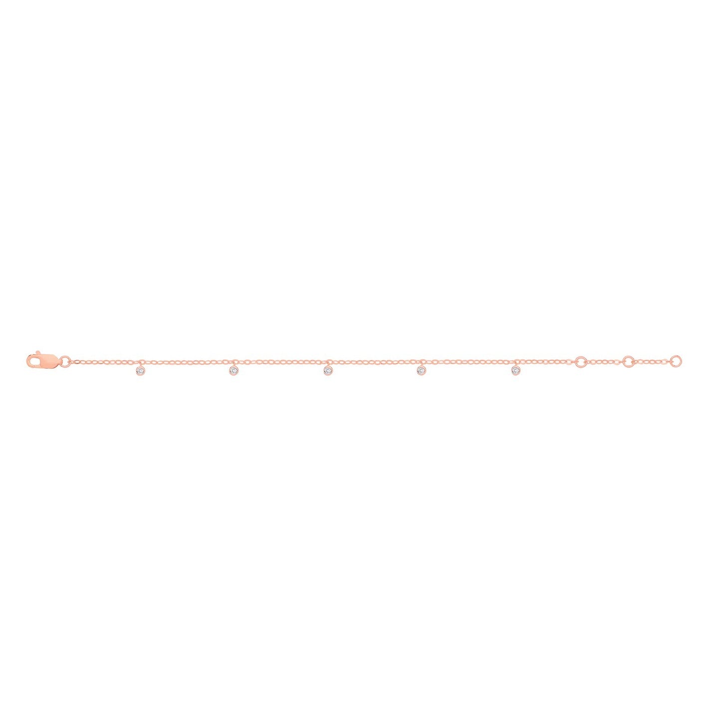 9ct Rose Gold Rub-Over 0.10ctw Diamond Bracelet Made in London