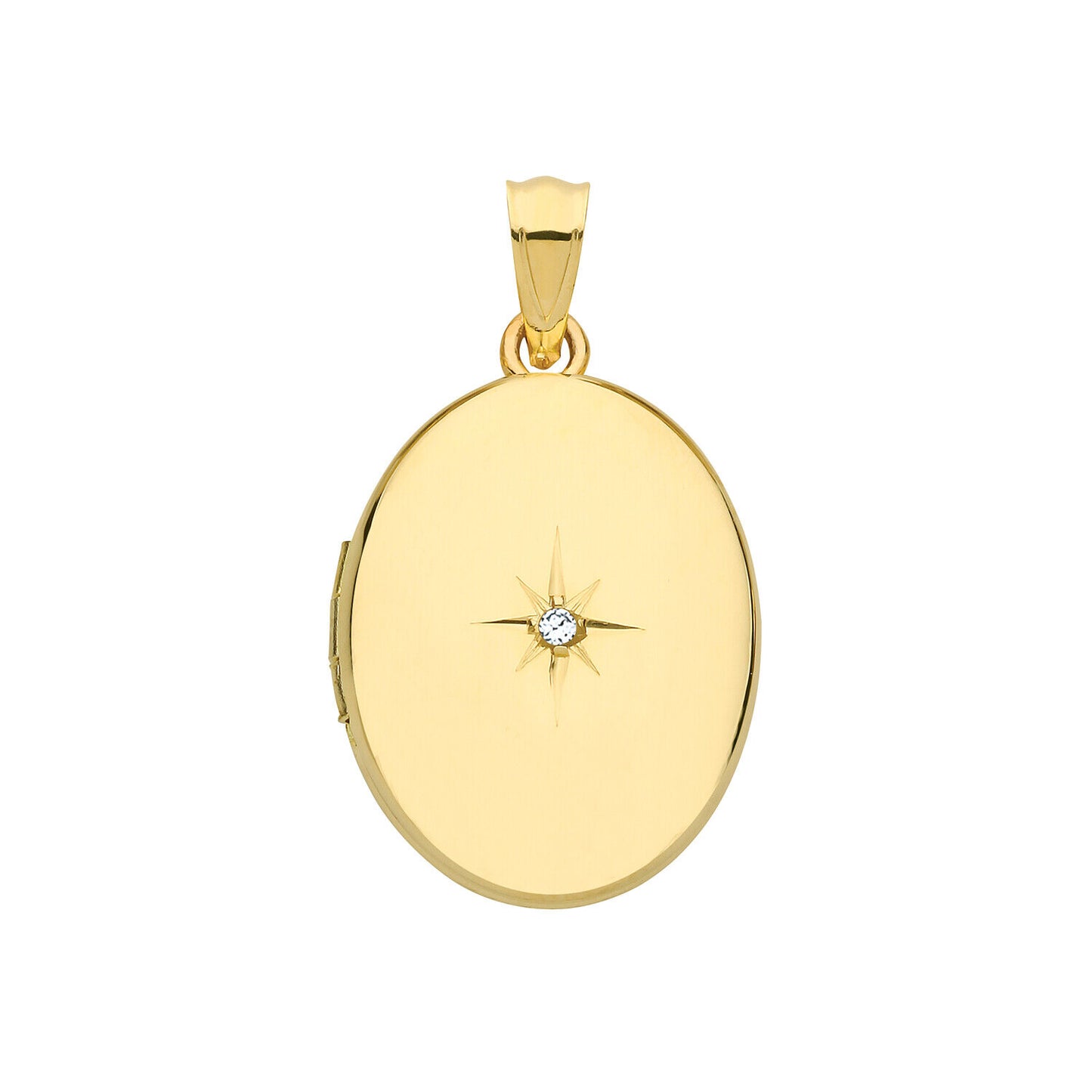 Real Diamond Oval Locket Plain 9ct Yellow Gold Hallmarked 16 - 24" Chain