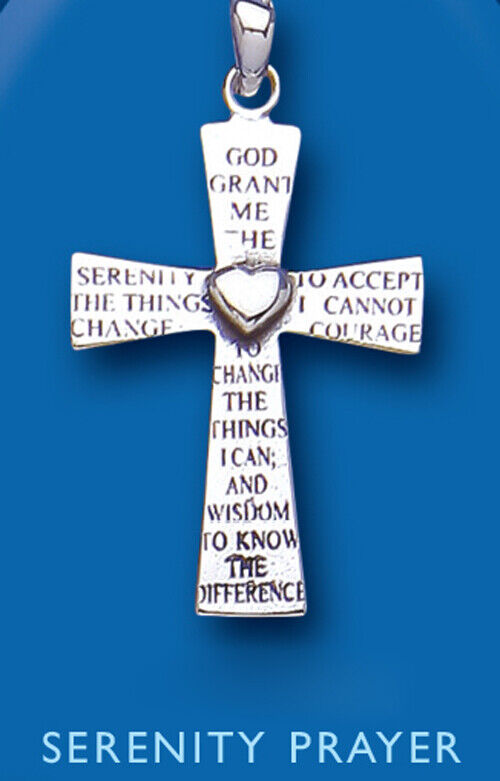 Sterling Silver Serenity Prayer Cross Pendant 925 Hallmark 30 x 20mm