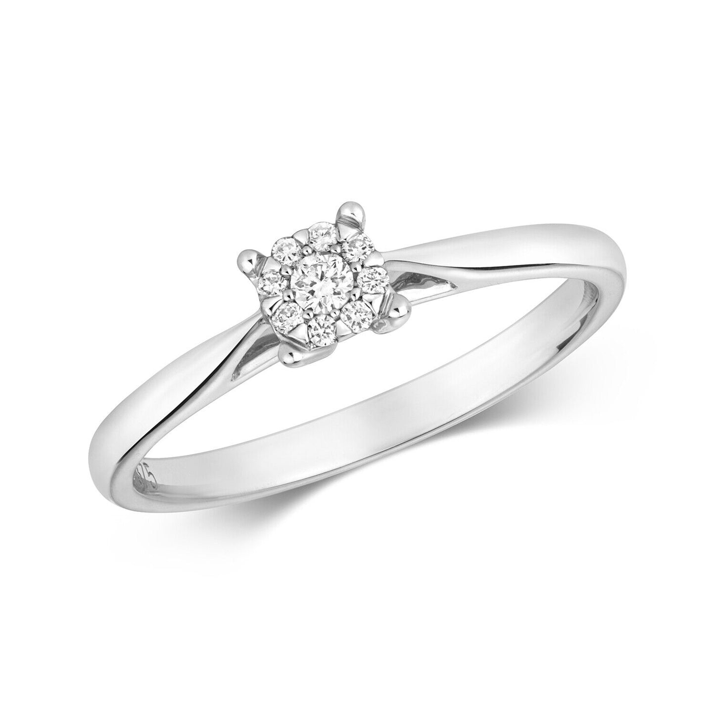 9ct White Gold Diamond Ring Engagement Brilliant Setting Size J - Q