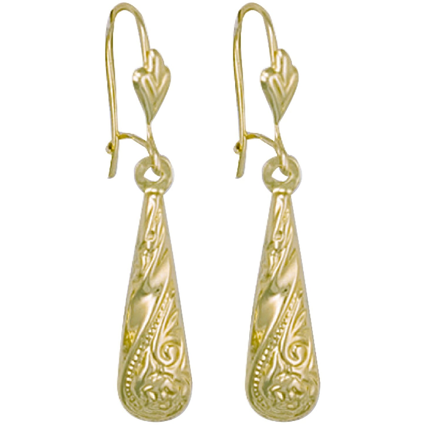Patterned Drop Earrings 9ct Yellow Gold Drops 34mm Hallmarked