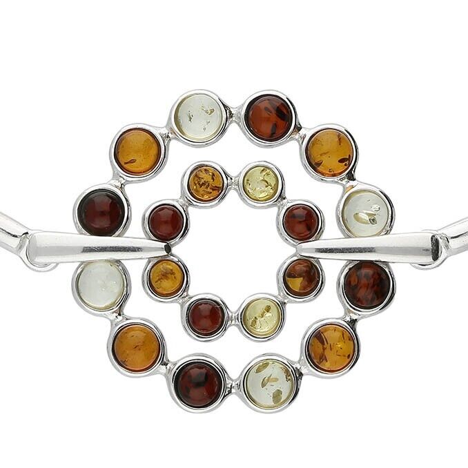 Mixed Amber Slider Bracelet Double Open Circle Design Solid Sterling Silver 925