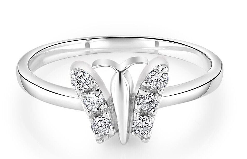 9ct White Gold Real Diamond Butterfly Ring