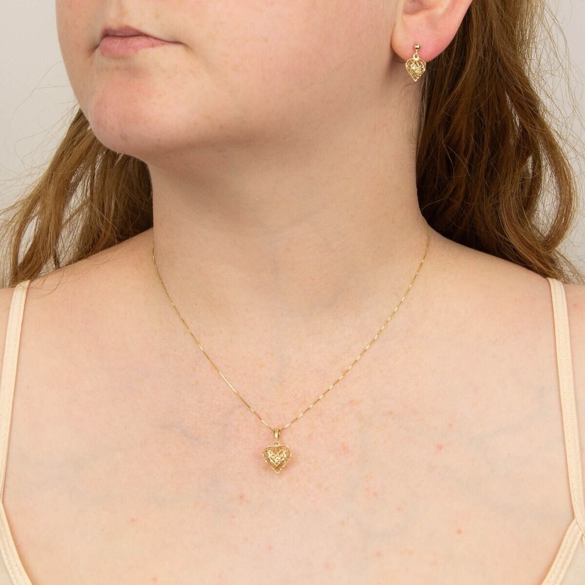Heart Pendant and Earrings Set 9ct Yellow Gold 16, 18 or 20" Chain Hallmarked