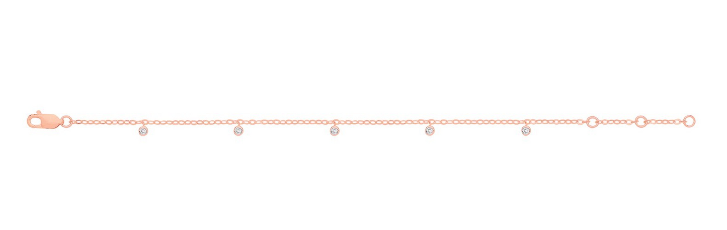9ct Rose Gold Rub-Over 0.10ctw Diamond Bracelet Made in London