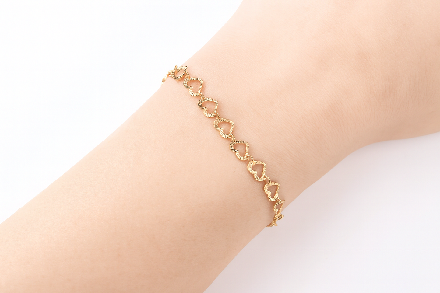 Open Heart Ladies Bracelet 18ct Gold on Solid Sterling Silver 925 Hallmark 7.5"