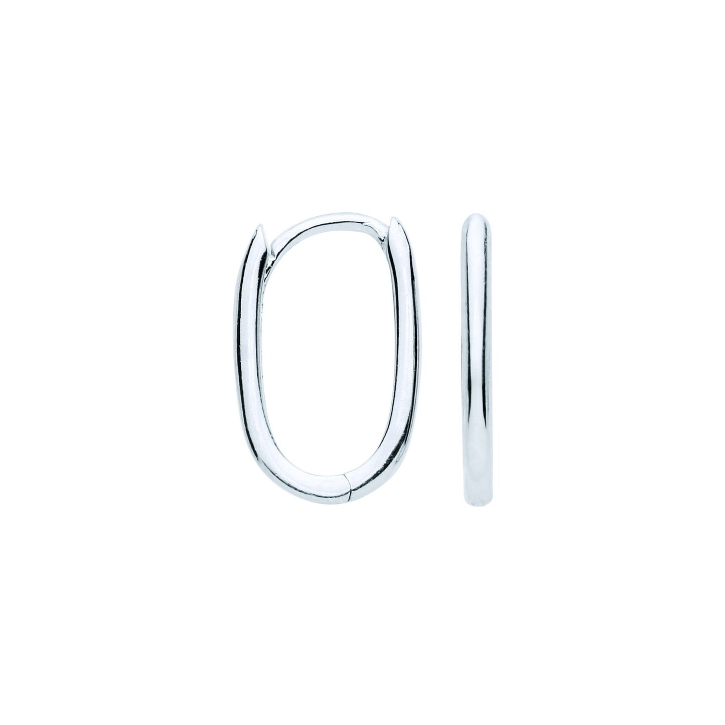 White Gold Oval Huggie Hoop Earrings Plain Hinged Huggies Hallmarked